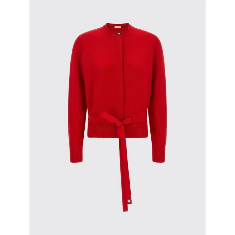 Ferragamo Women Ferragamo Crewneck Cardigan In Pure Cashmere With Tie-Waist Belt